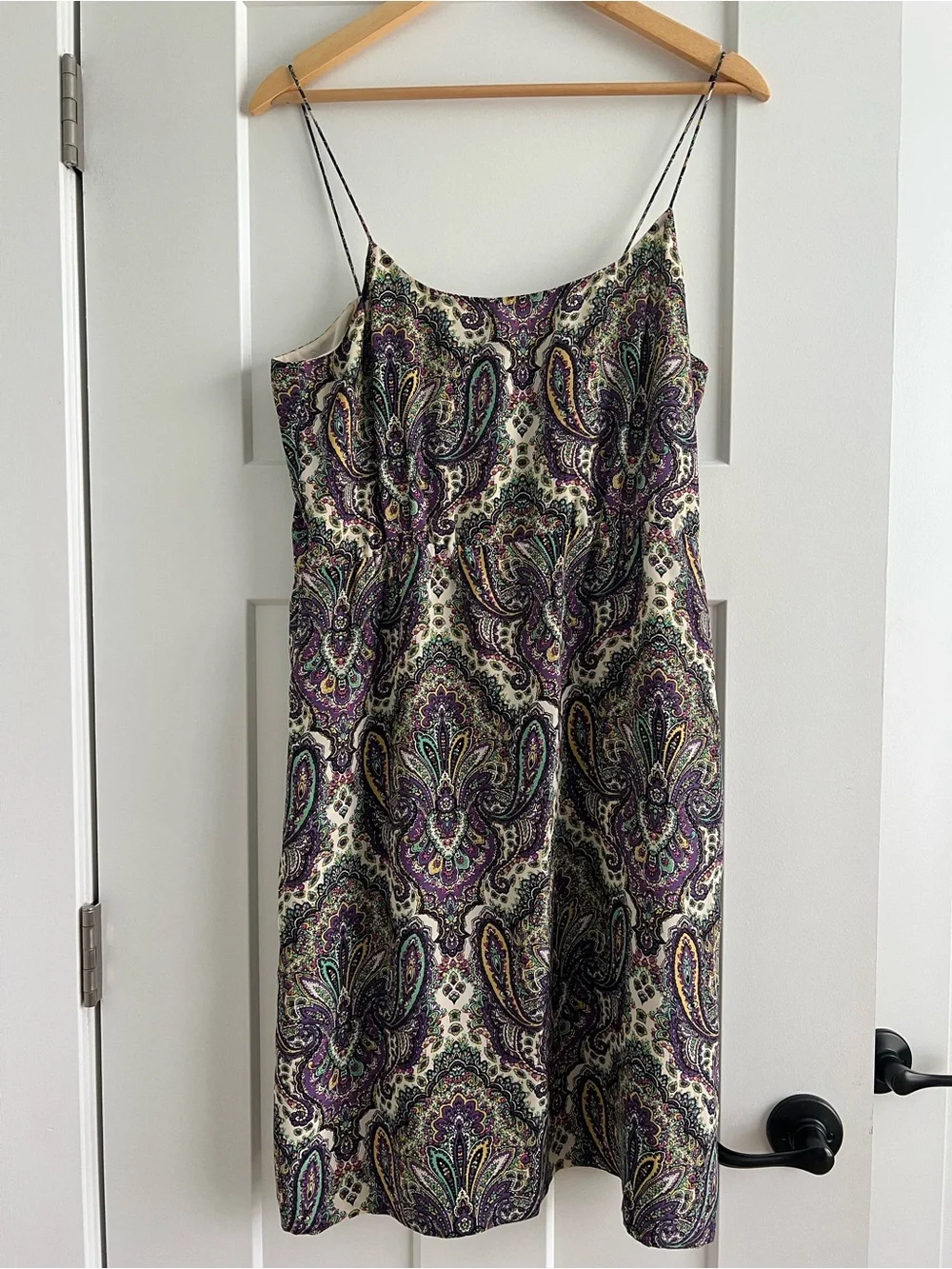 J. Crew Paisley Slip Dress in Cream and Purple with Green Accents